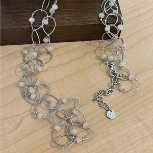 Vintage Talbots Silver Loop Necklace w small white beads/wear single or double